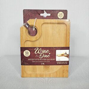 NEW Wine & Dine Appetizer Platters with Wine Glass Holder, Pack of 2